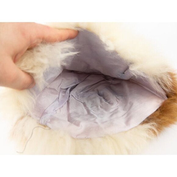 Rabbit Fur Hat Beanie White & Brown Lined, Small 11" Opening Women's Fashion Cap - Picture 7 of 8